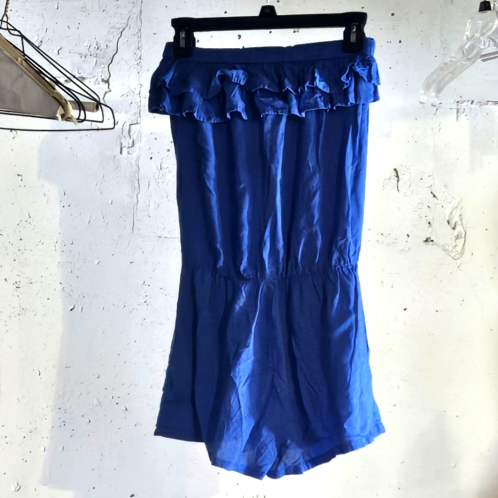Blue Ruffled Off-Shoulder Romper - Picture 2 of 3